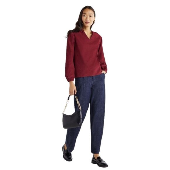 Time and Tru Tops - Time and Tru Puff Sleeve Corduroy Tunic Top Rich Red Women’s Size Medium